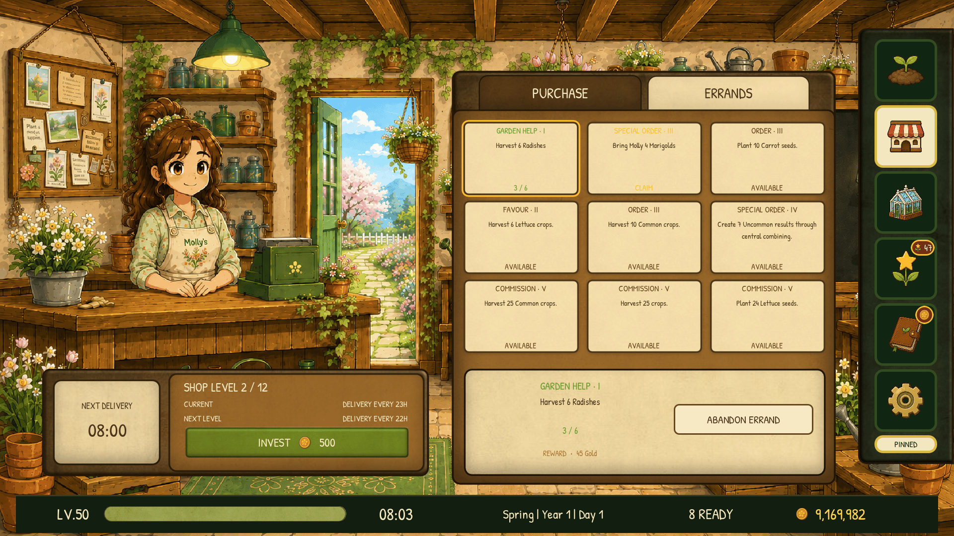 Molly’s current Errands board with active, claimable and available requests.