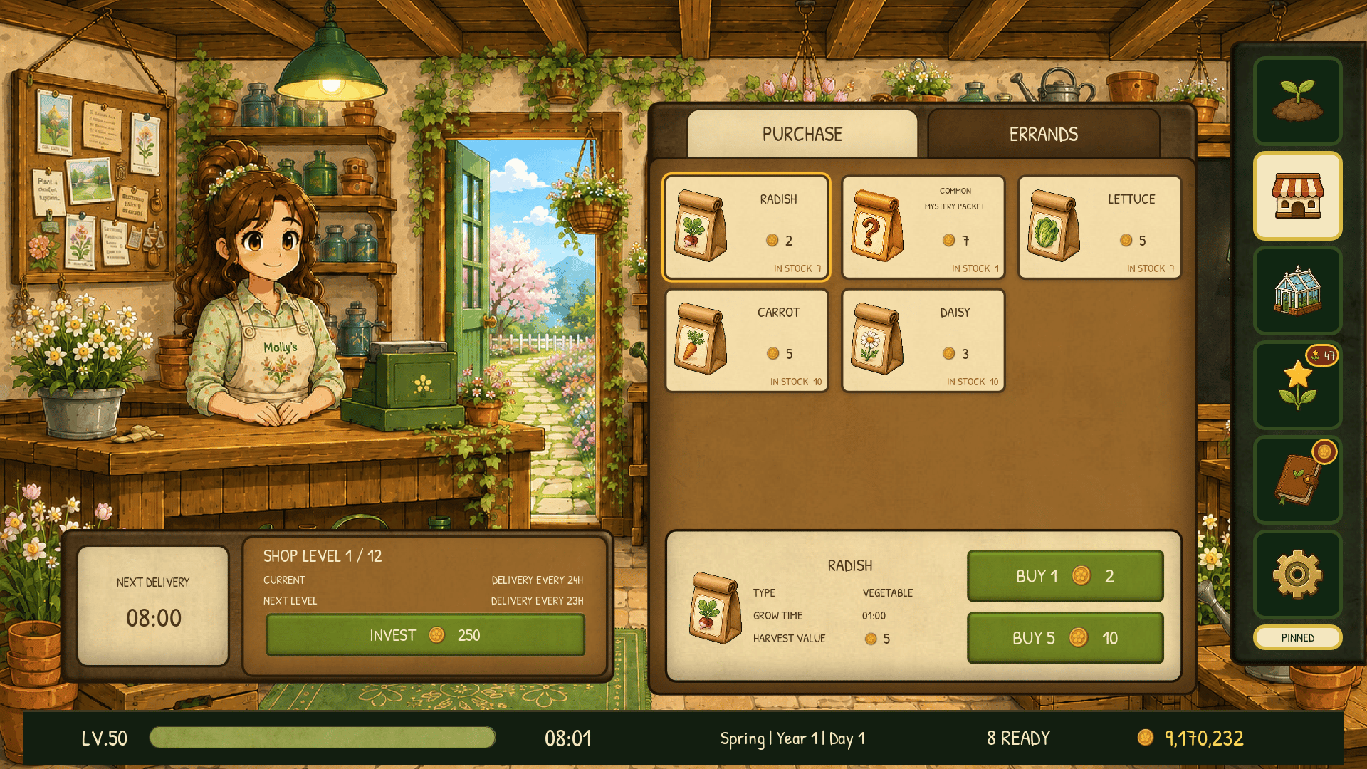 Molly’s shop showing ordinary identified seeds beside a Common Mystery Packet.